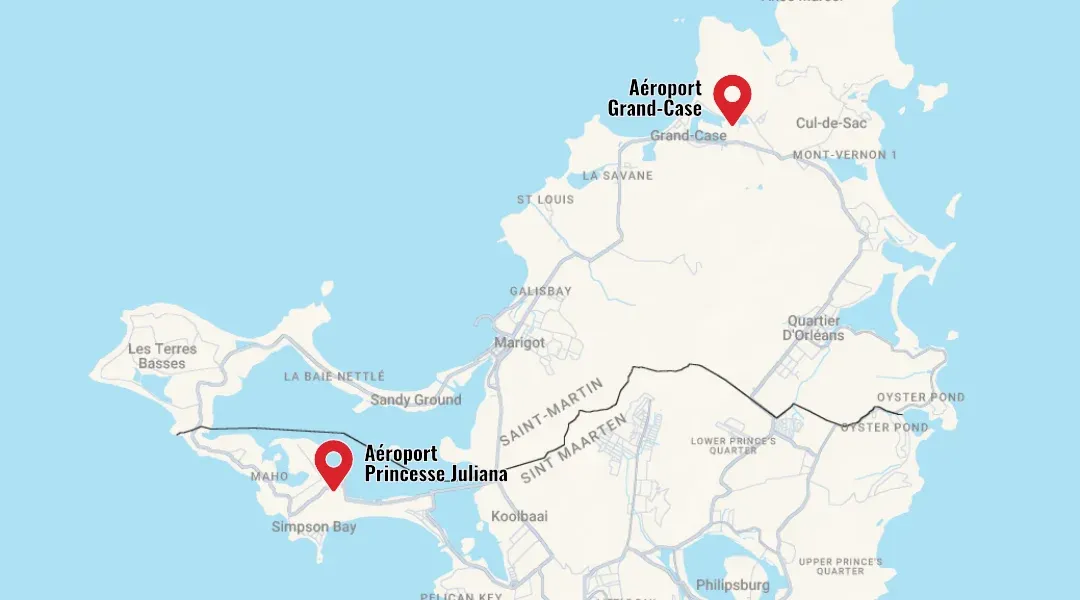 Juliana airport (SXM) on the Dutch side and Grand-Case airport on the French side